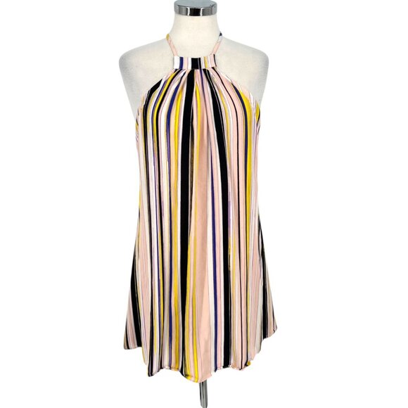 1. State Halter Neck Striped Mini Swing Trapeze Dress Size Medium - Picture 1 of 9